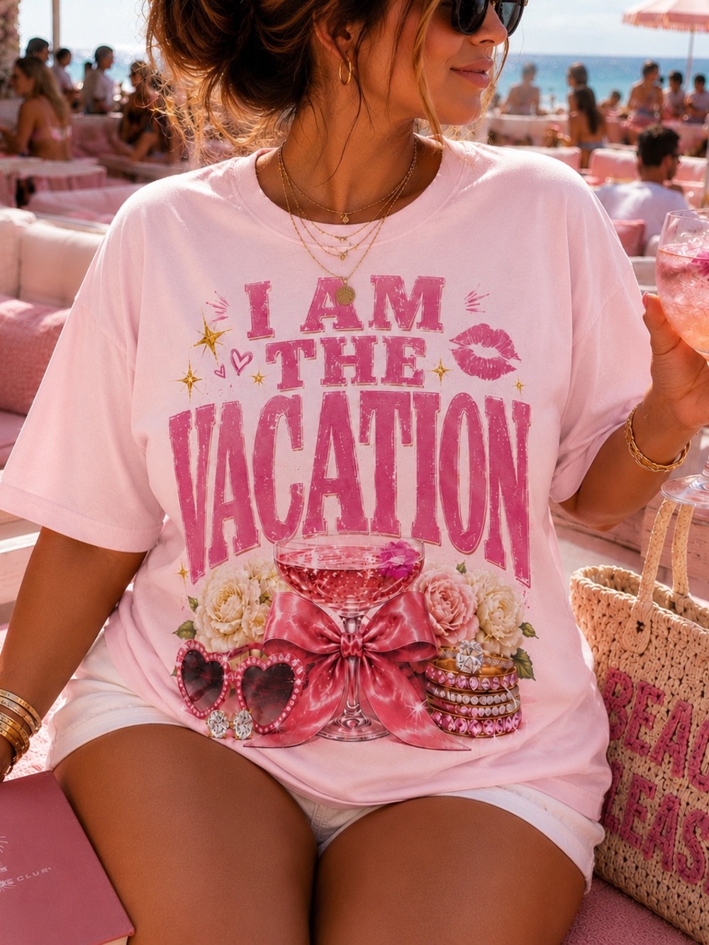 Pink "I Am The Vacation" Graphic Tee - S-5x
